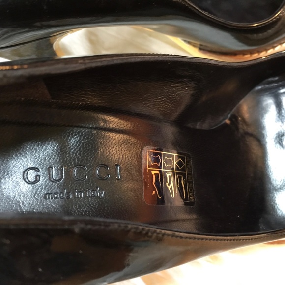 GUCCI PATENT LEATHER BLACK PUMPS WITH BEIGE RUBBER HEELS MADE IN ITALY SIZE 35-5 - Picture 5 of 10